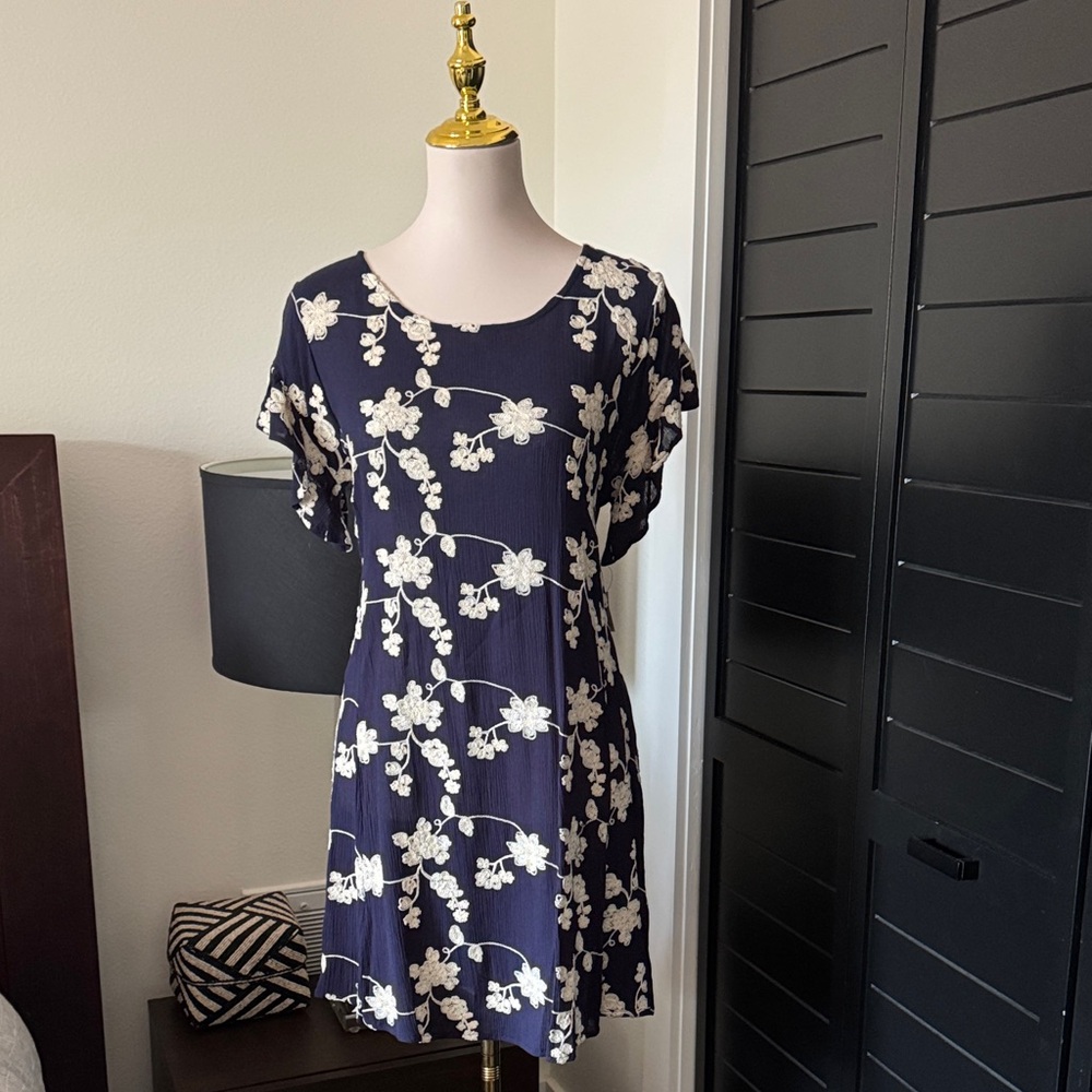 Altar'd State Midnight Blue and Ivory Floral Mini Dress